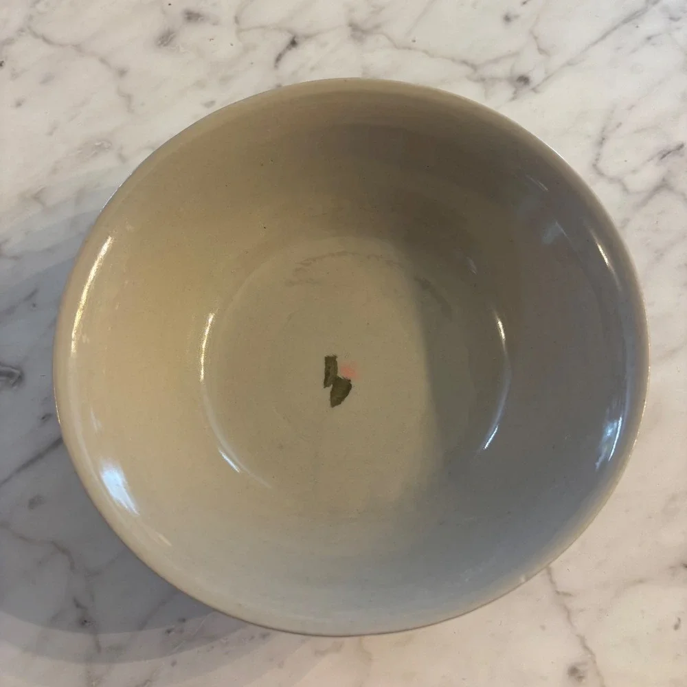 Vintage Chinese Ceramic Bowl Hand Painted Crane Floral Design Grey Blue Pink